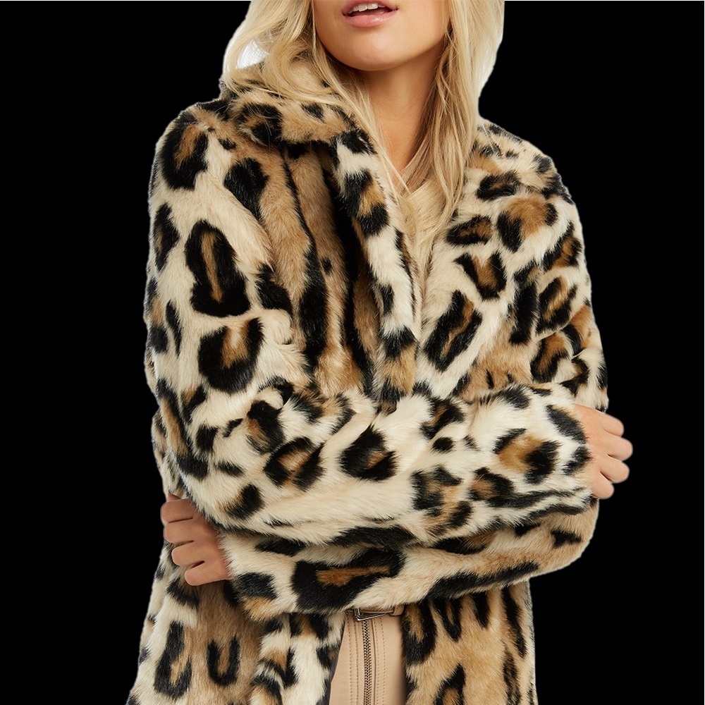 Leopard Print Faux Fur Coat - Beige/Tan - Picture 2 of 13